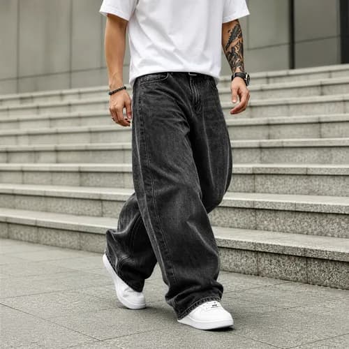 Calça Jeans Baggy Masculina Larga Streetwear Balão Premium Grafite Jeans 40